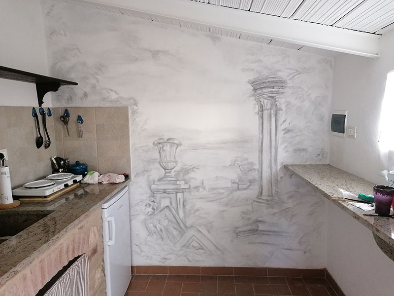 Trompe oeil paesaggio con rovine romane silvia leoncini